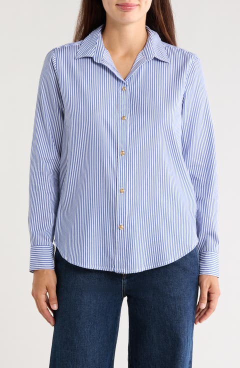 Bentley Stripe Long Sleeve Cotton Button-Up Shirt