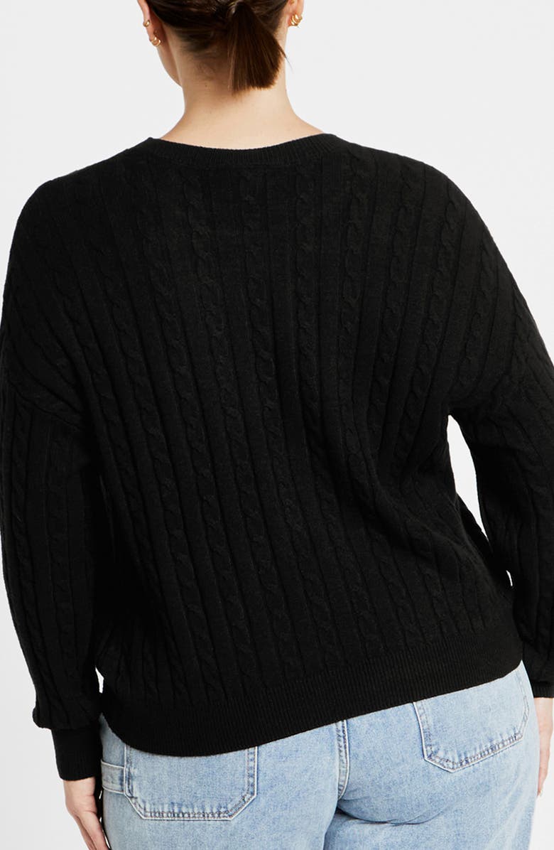 City Chic Kenia Cable Stitch Sweater, Alternate, color, Black