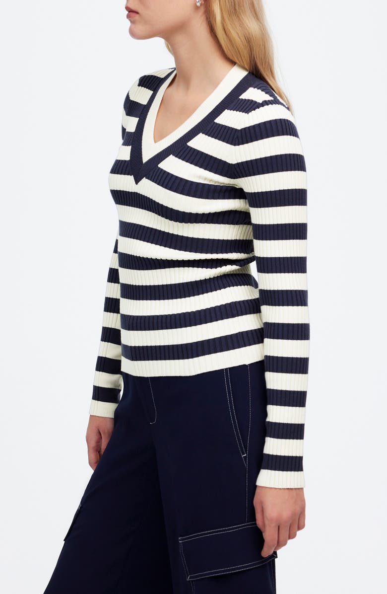 Madewell Stripe V-Neck Sweater, Alternate, color, Blue Stripe