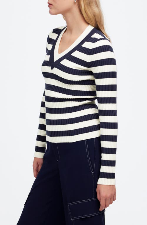 Shop Madewell Stripe V-neck Sweater In Blue Stripe