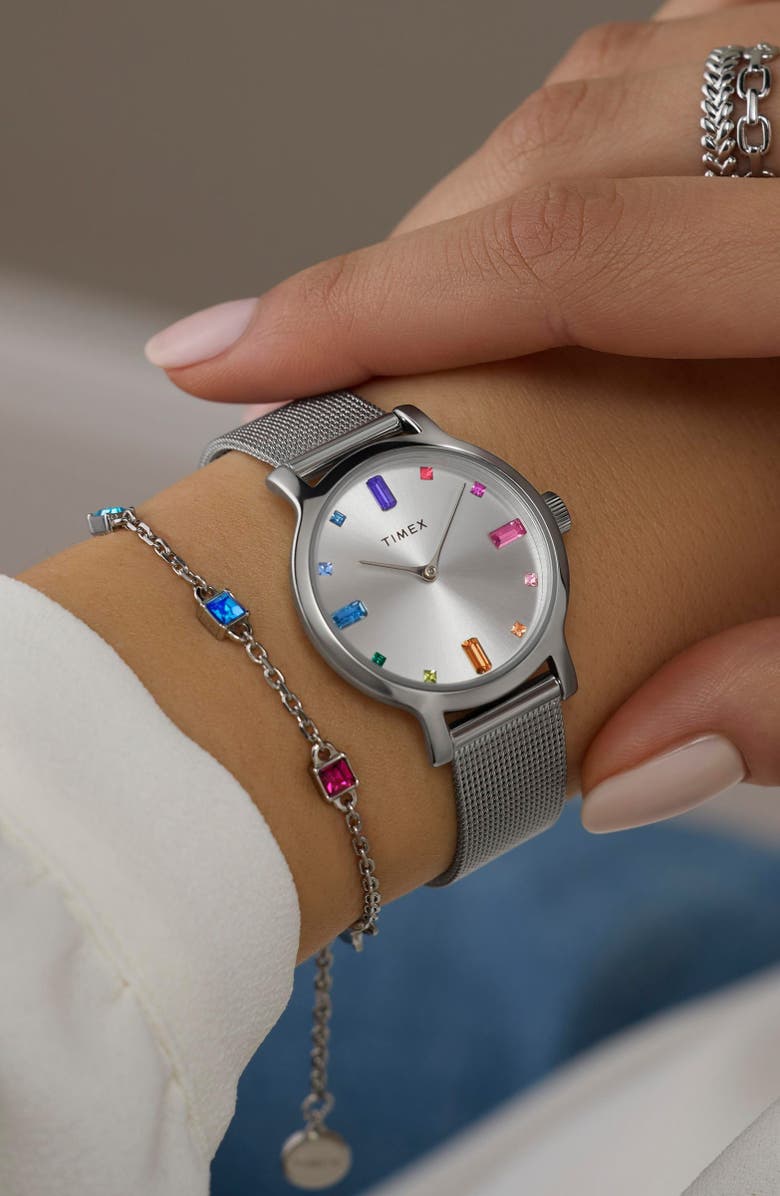 Timex<sup>®</sup> Transcend<sup>™</sup> Mesh Strap Watch & Bracelet Gift Set, 31mm, Alternate, color, Silver-Tone