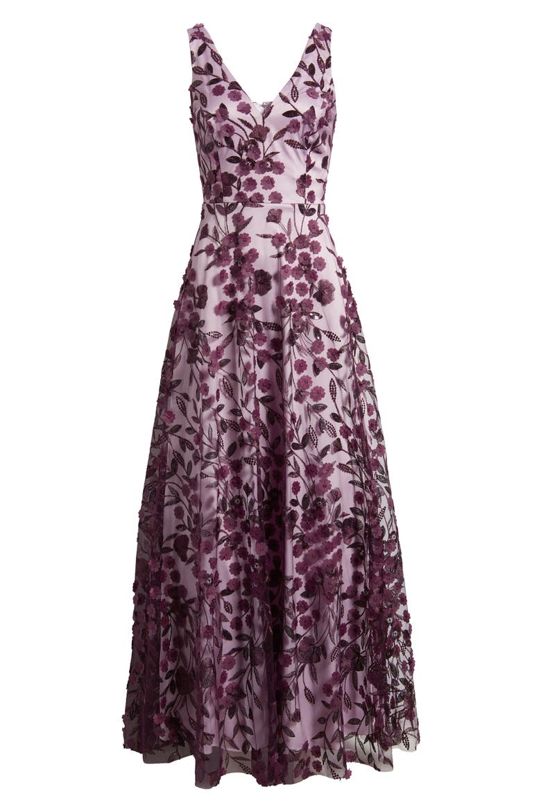 Floral Appliqué Sleeveless Gown, Alternate, color, PLUM COMBO
