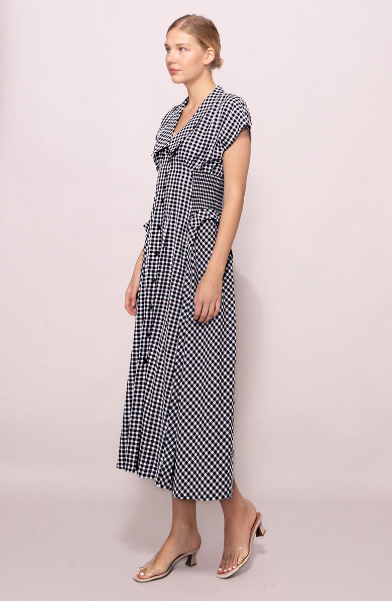 MELLODAY Gingham Smocked Waist Maxi Dress, Alternate, color, Black White Gingham