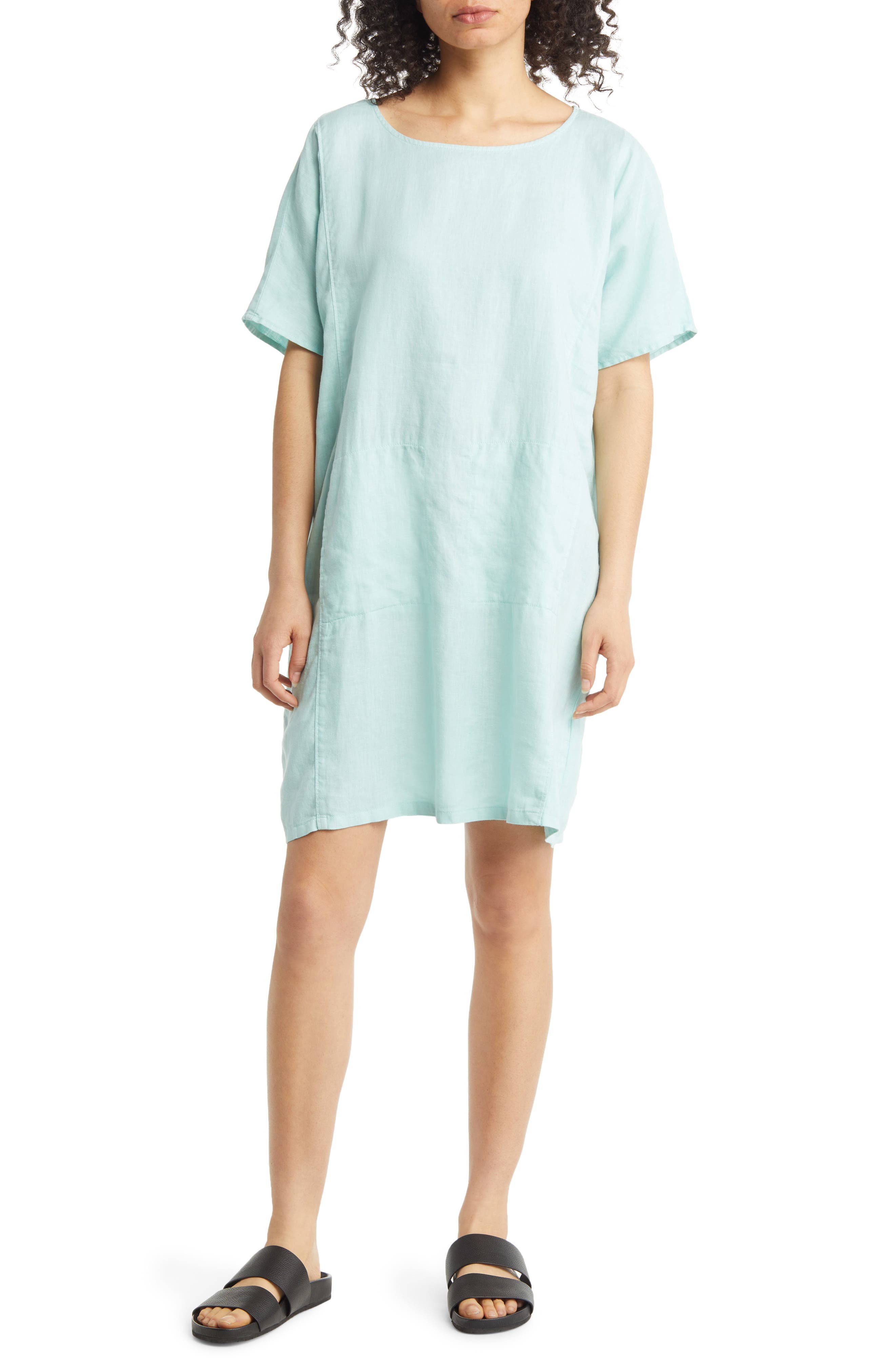 Eileen Fisher Bateau Neck Linen Dress (Women) | Nordstrom