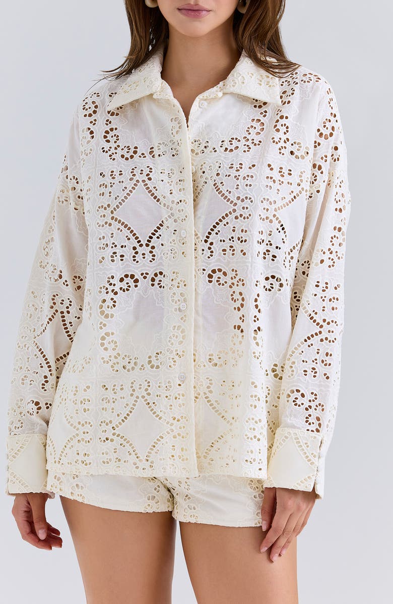 HOUSE OF CB Samah Broderie Anglaise Shirt, Main, color, White