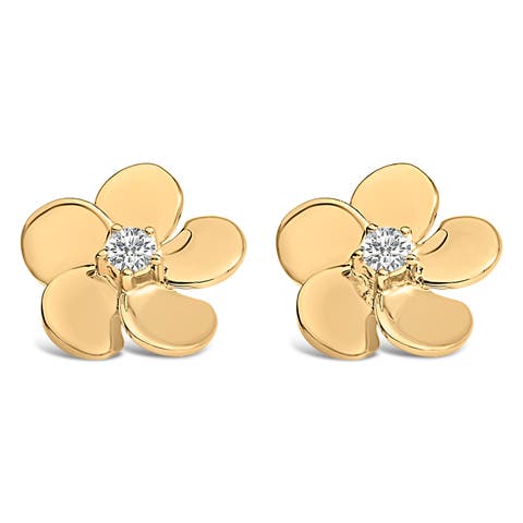 10K Gold 1/3 Cttw Lab Grown Diamond Flower Petal Stud Earrings