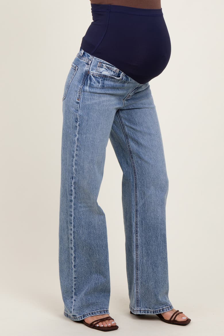 Lightly Distressed Maternity Wide Leg Jeans, Alternate, color, Blue