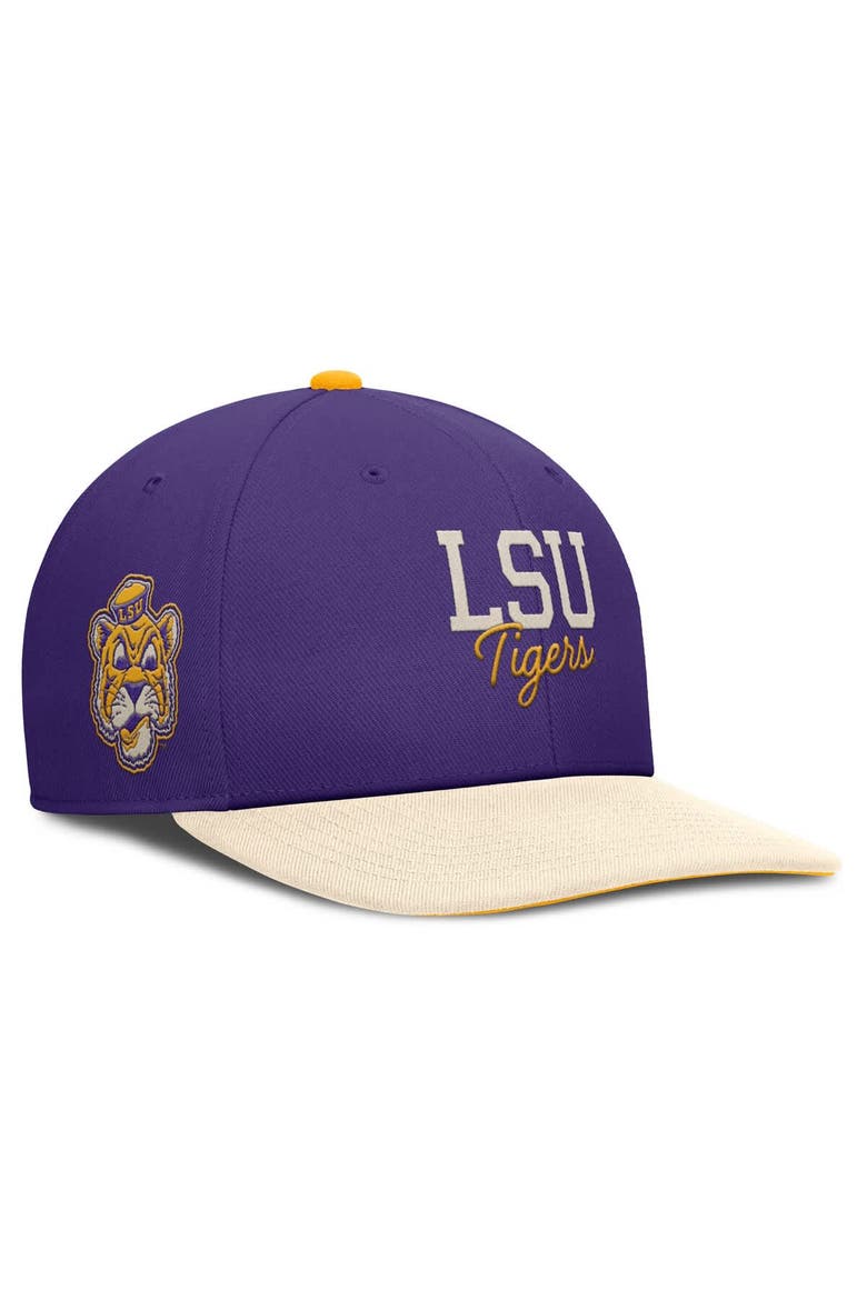 Men's Nike Purple/Cream LSU Tigers Pro Legacy Script Snapback Hat, Main, color, Purple