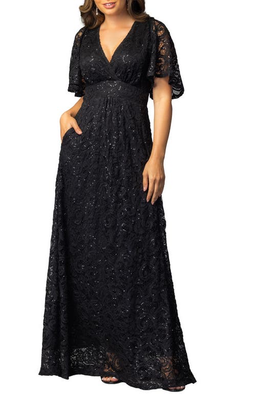 Kiyonna Luminous Sequin Lace Evening Gown in Onyx at Nordstrom, Size X-Large