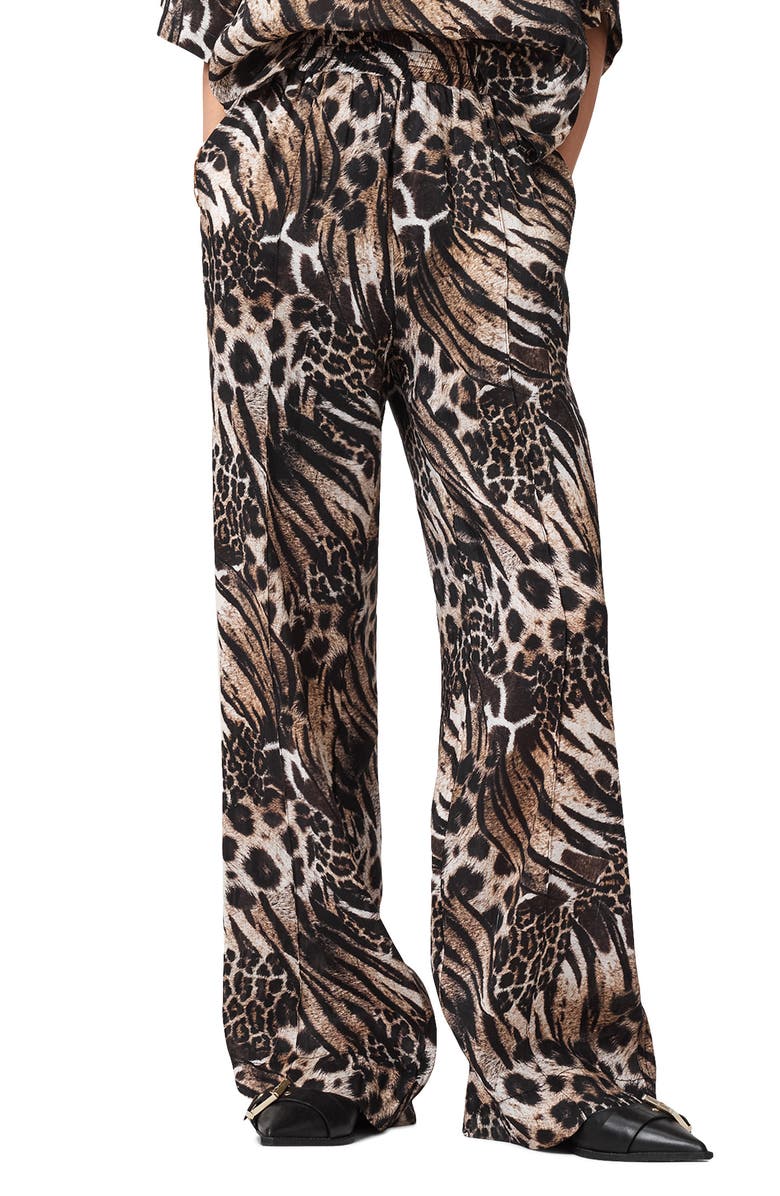 AllSaints Charli Animal Print Linen & Silk Pants, Main, color, 