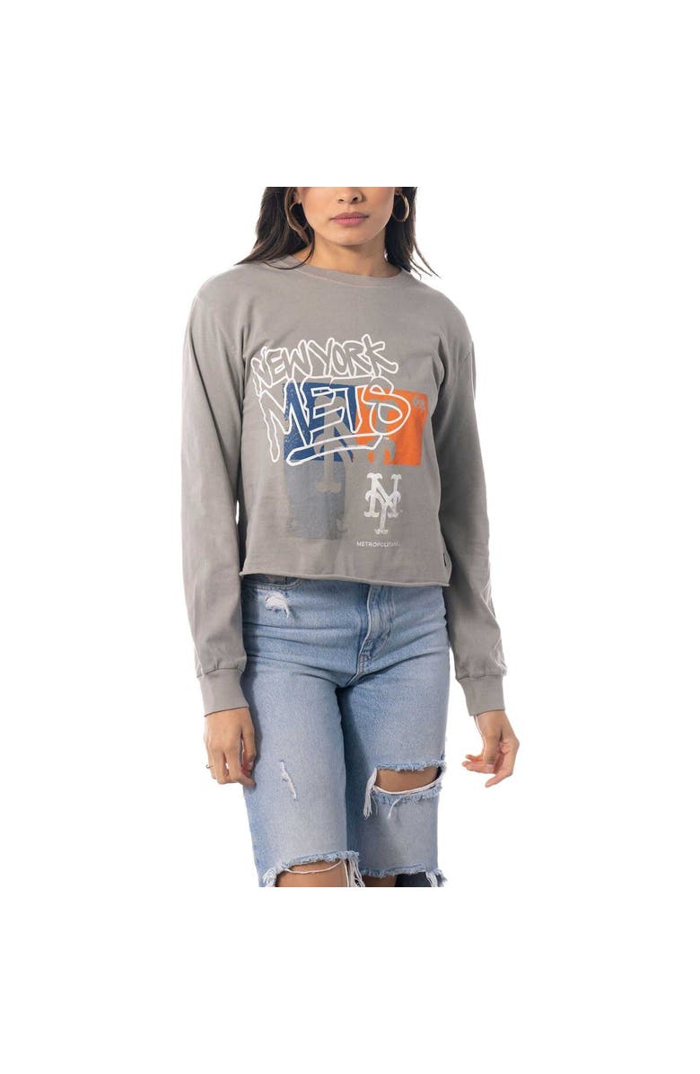 THE WILD COLLECTIVE Women's The Wild Collective Gray New York Mets Cropped Long Sleeve T-Shirt, Alternate, color, Gray