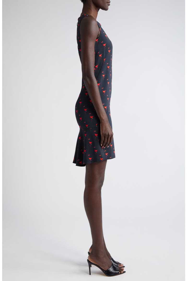 Flamingo Print Sleeveless Crepe Shift Dress, Alternate, color, BLACK AND RED
