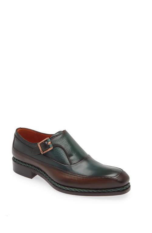 Mezlan Artesano Monk Strap Shoe in Chocolate/Forest 