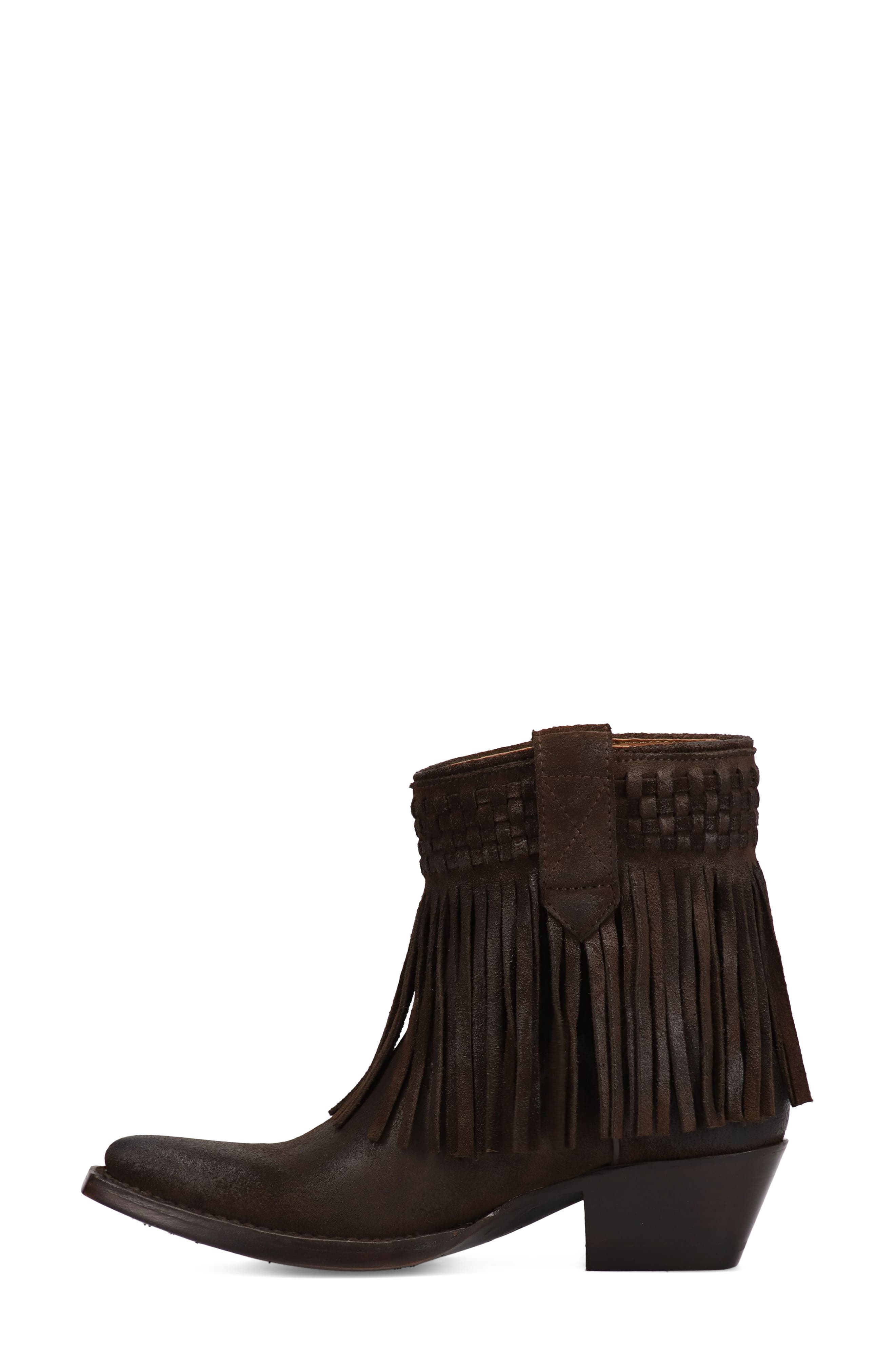 Sacha Fringe Leather Bootie, Alternate, color, CHOCOLATE