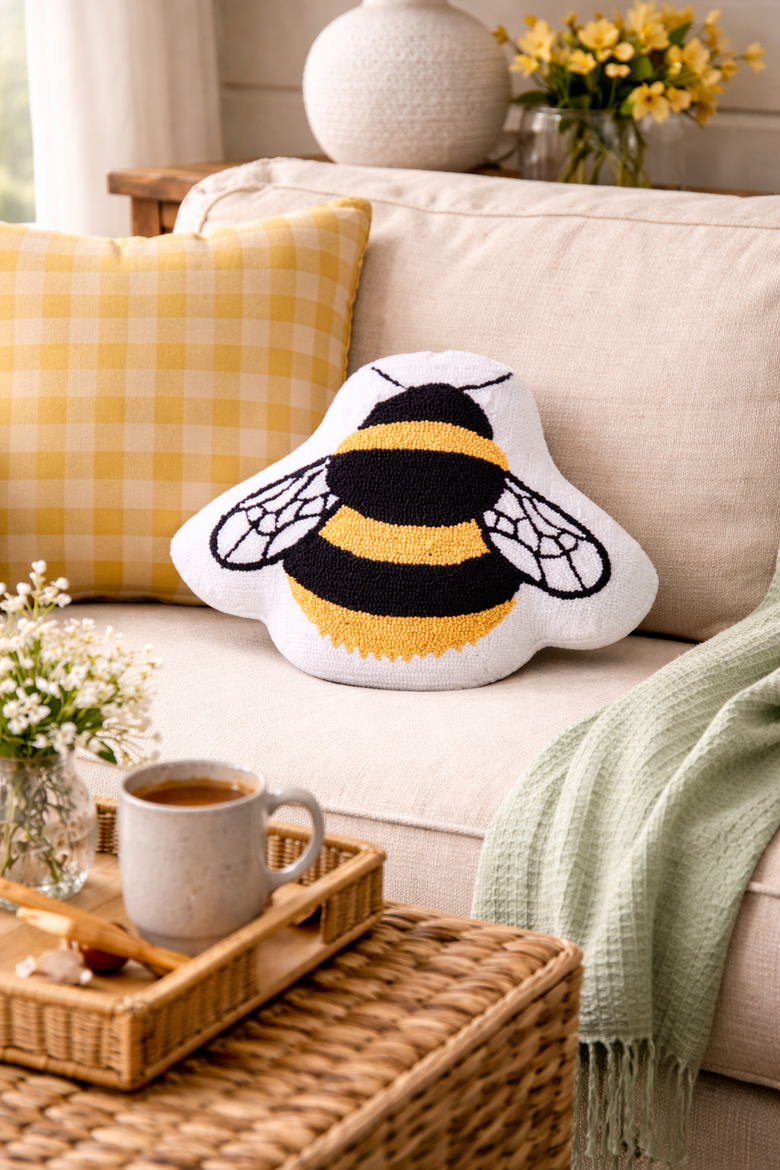 Bumble Bee Hooked Shaped Accent Throw Pillow 18" x 20", Alternate, color, Yellow