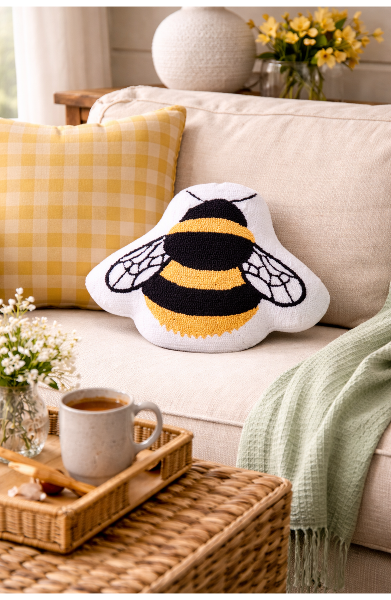 C&F Home Bumble Bee Hooked Shaped Accent Throw Pillow 18" x 20", Alternate, color, Yellow