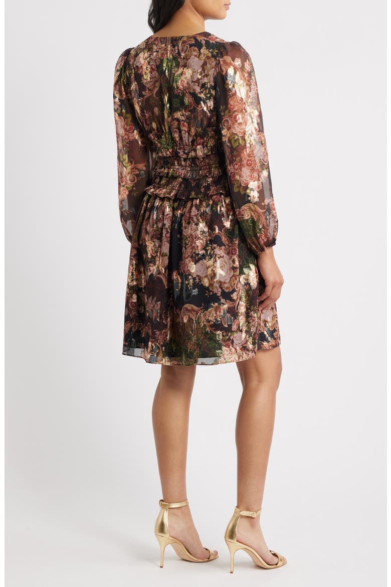 Metallic Floral Long Sleeve Dress, Alternate, color, BLACK MULTI