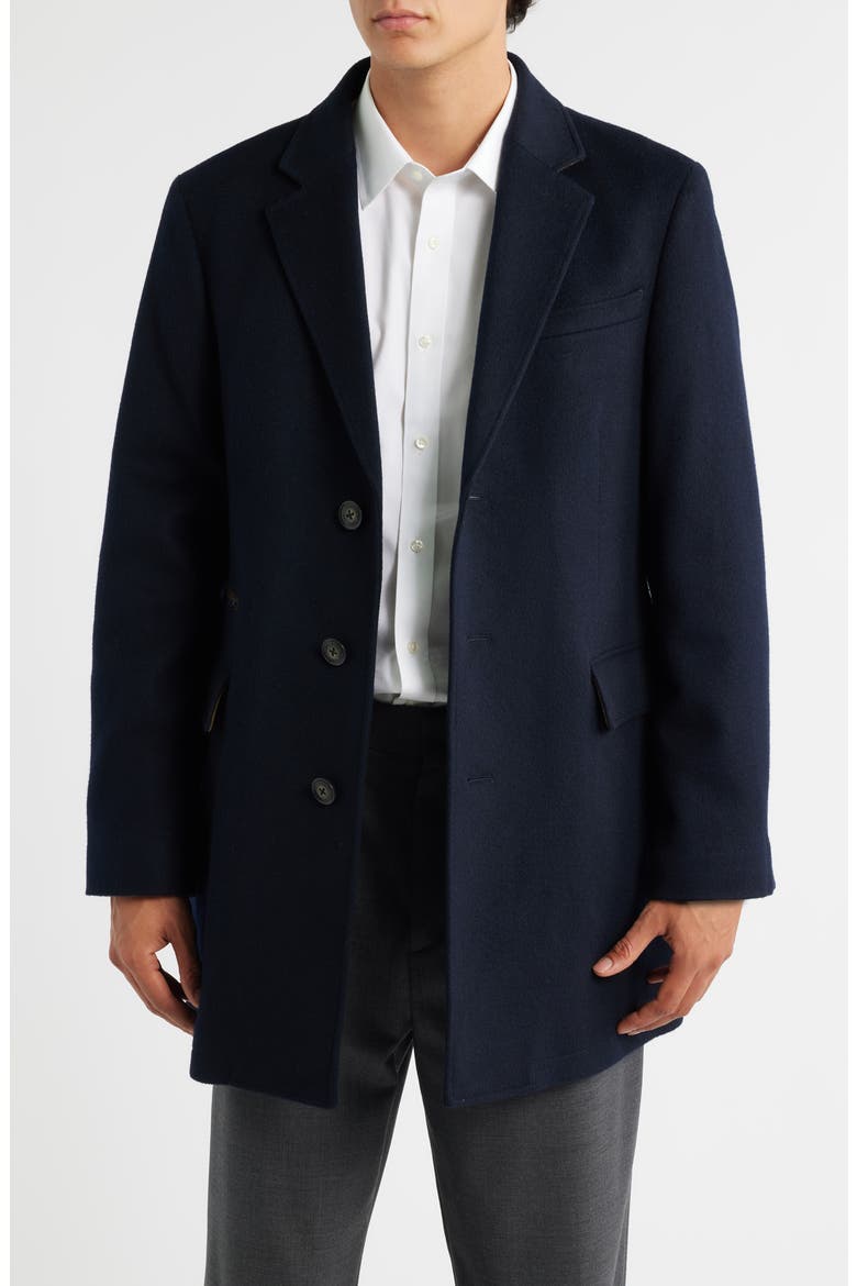 Ellington Wool & Cashmere Overcoat with Quilted Faux Suede Bib, Alternate, color, NAVY