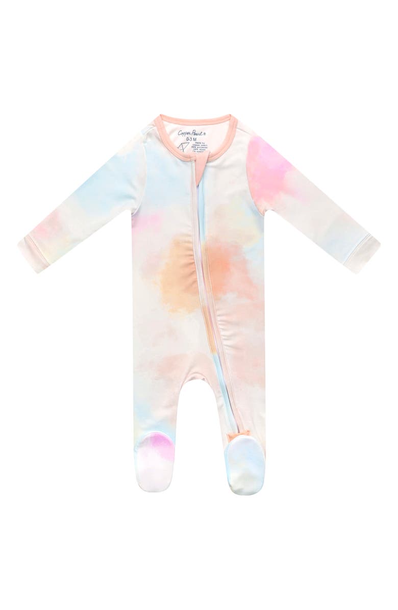 Copper Pearl Nova Tie Dye Zip-Up Footie, Main, color, Lght/ Pastel Orange