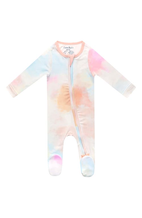 Copper Pearl Nova Tie Dye Zip-up Footie In Lght/pastel Orange