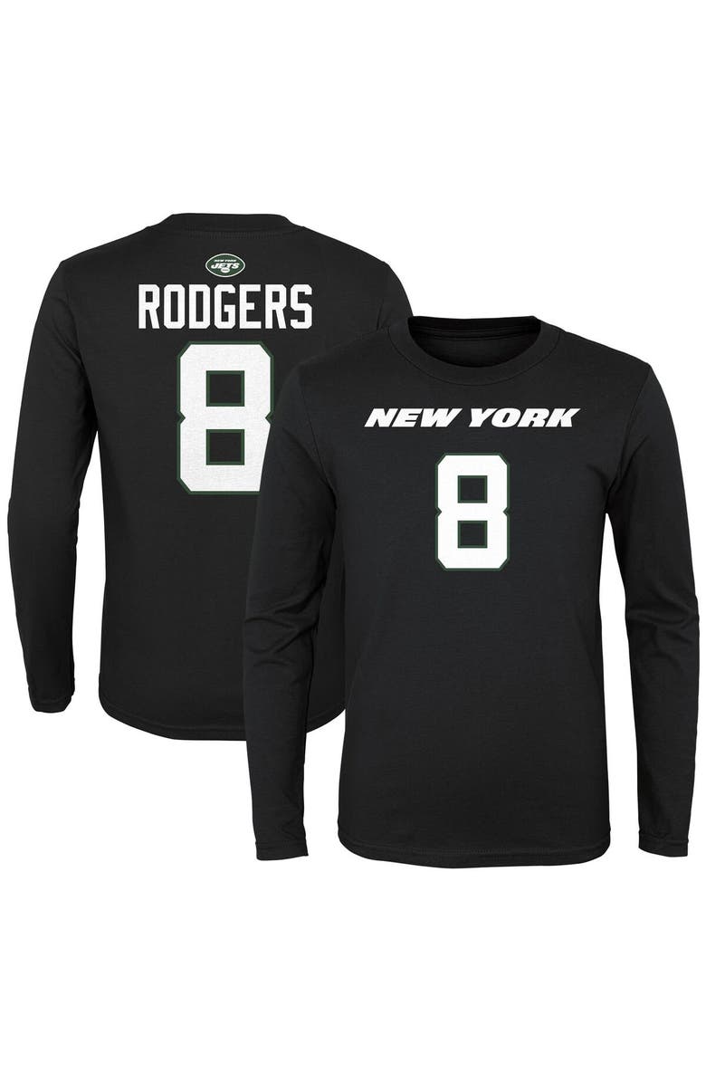 Outerstuff Youth Aaron Rodgers Black New York Jets Mainliner Player Name & Number Long Sleeve T-Shirt, Main, color, 