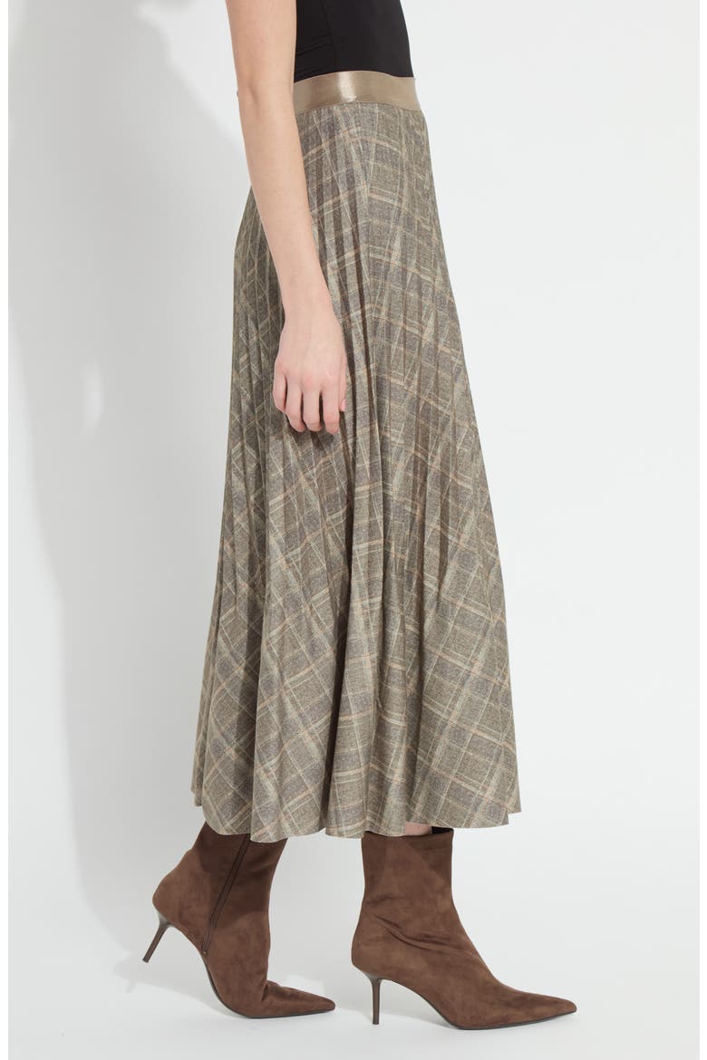 Sabrina Pleated Ponte Midi Skirt, Alternate, color, SMOKED GREEN PLAID