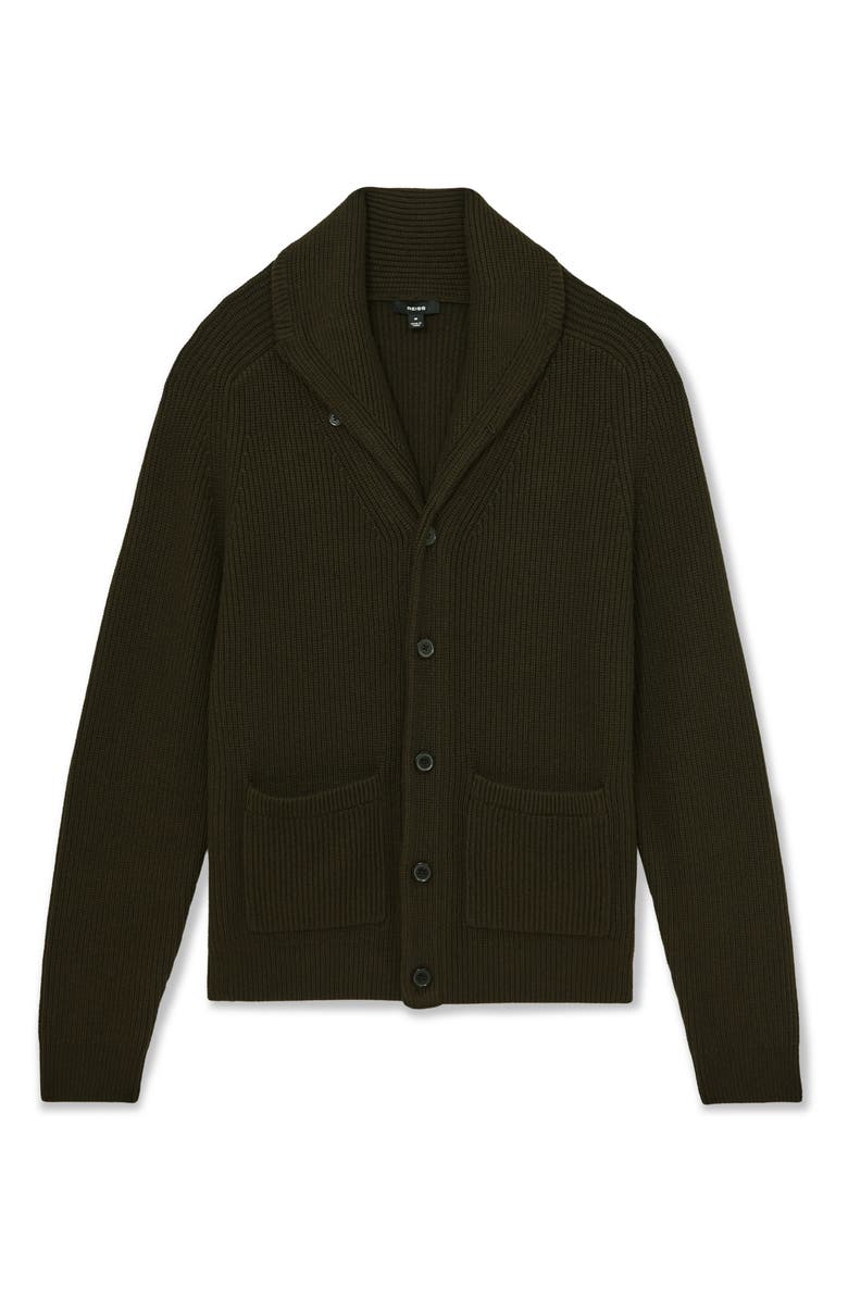 Reiss Cannon Rib Cardigan, Alternate, color, Dark Olive Green