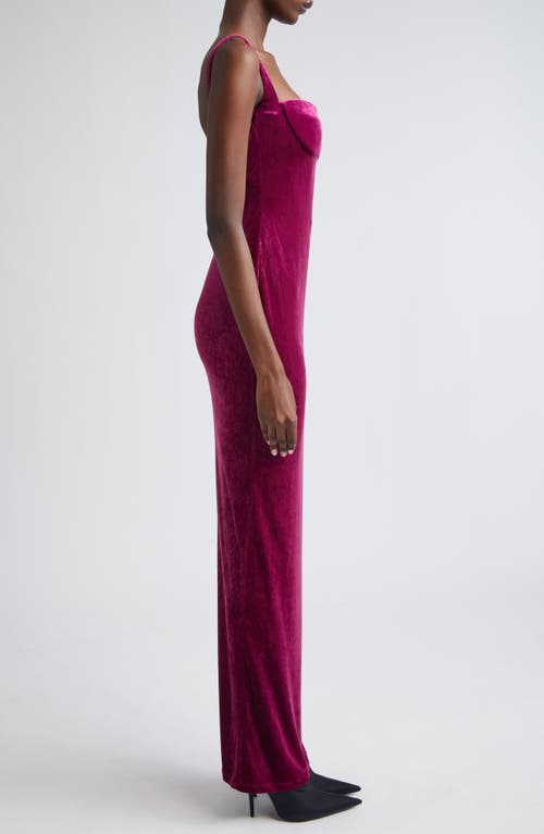 Balenciaga Velvet Backless Column Gown In Burgundy