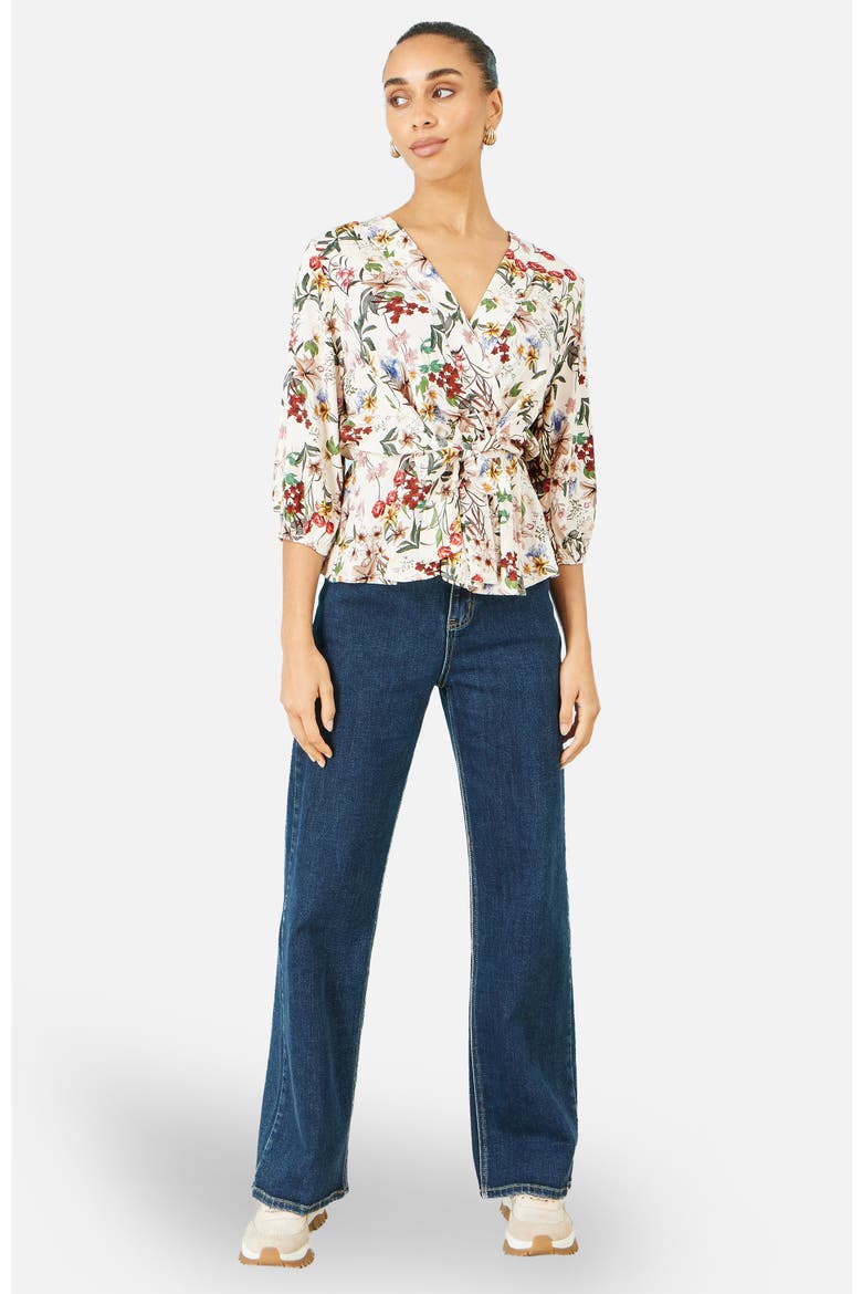 Botanical Print Wrap Top, Alternate, color, Ivory