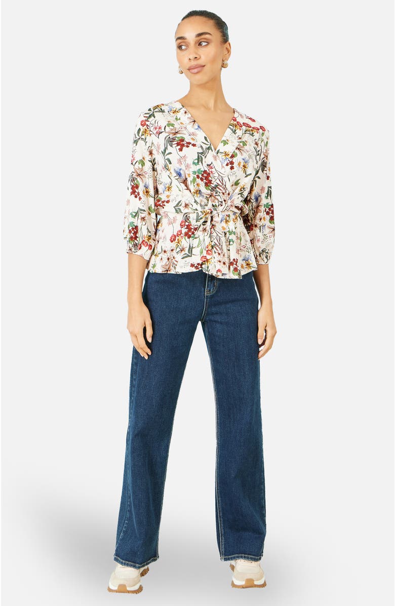 Yumi Viscose Botanical Print Wrap Top, Alternate, color, Ivory