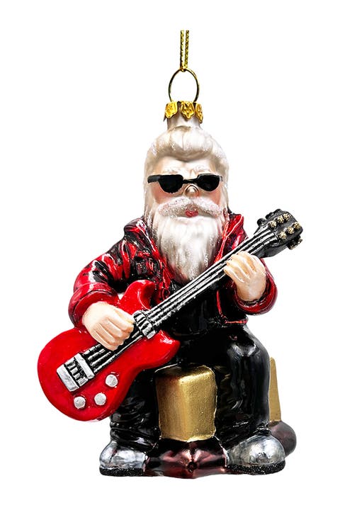 Rocker Santa Guitarist Glass Ornament