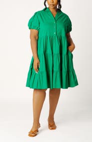 BUXOM COUTURE Puff Sleeve Tiered Dress