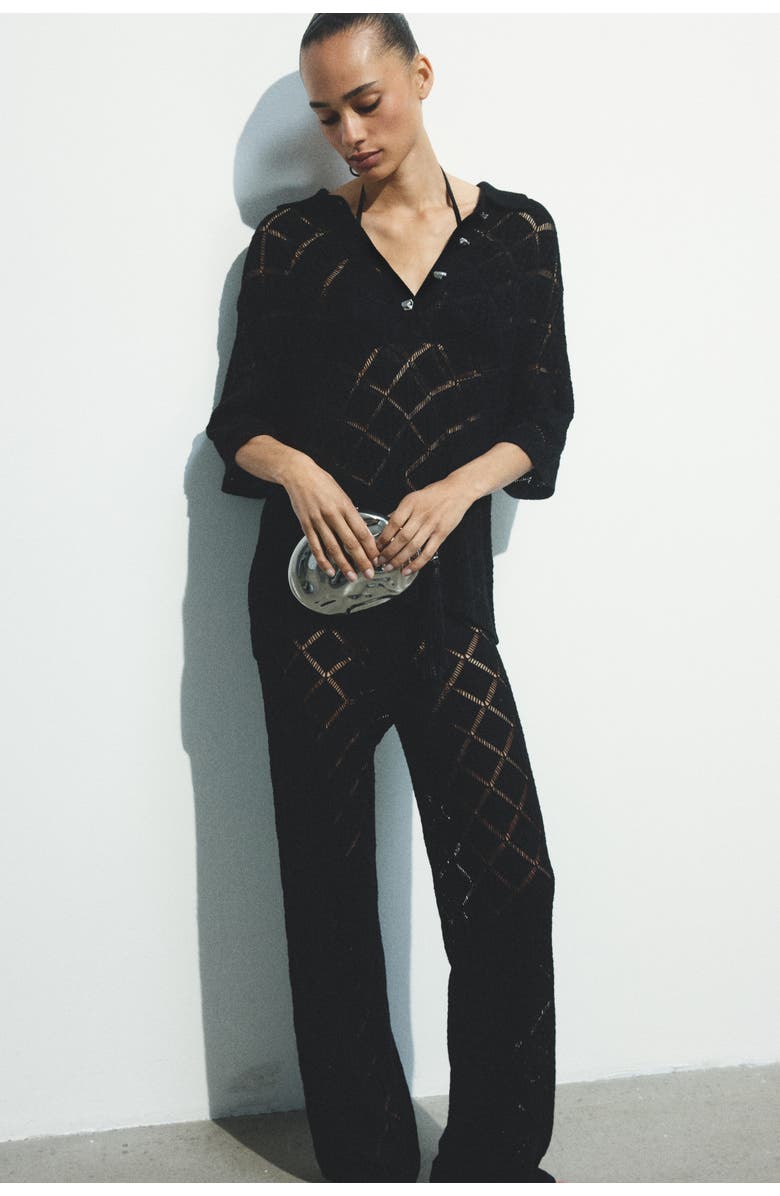 H&M Crochet-look Trousers, Alternate, color, Black