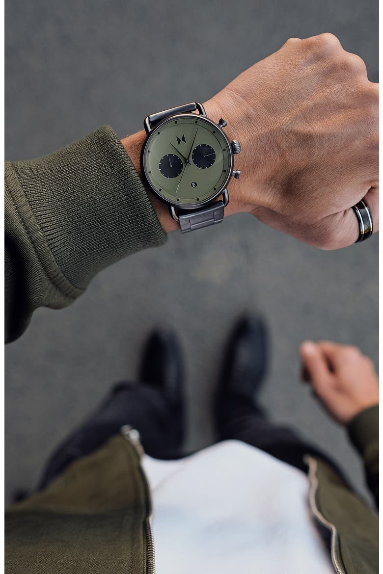 MVMT Blacktop Bracelet Watch, 47mm, Alternate, color, GUNMETAL/ GREEN/ GUNMETAL
