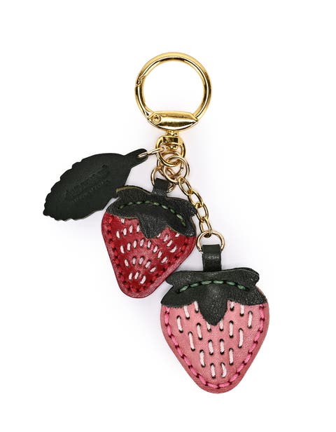 Strawberry Genuine Leather Keychain Charm