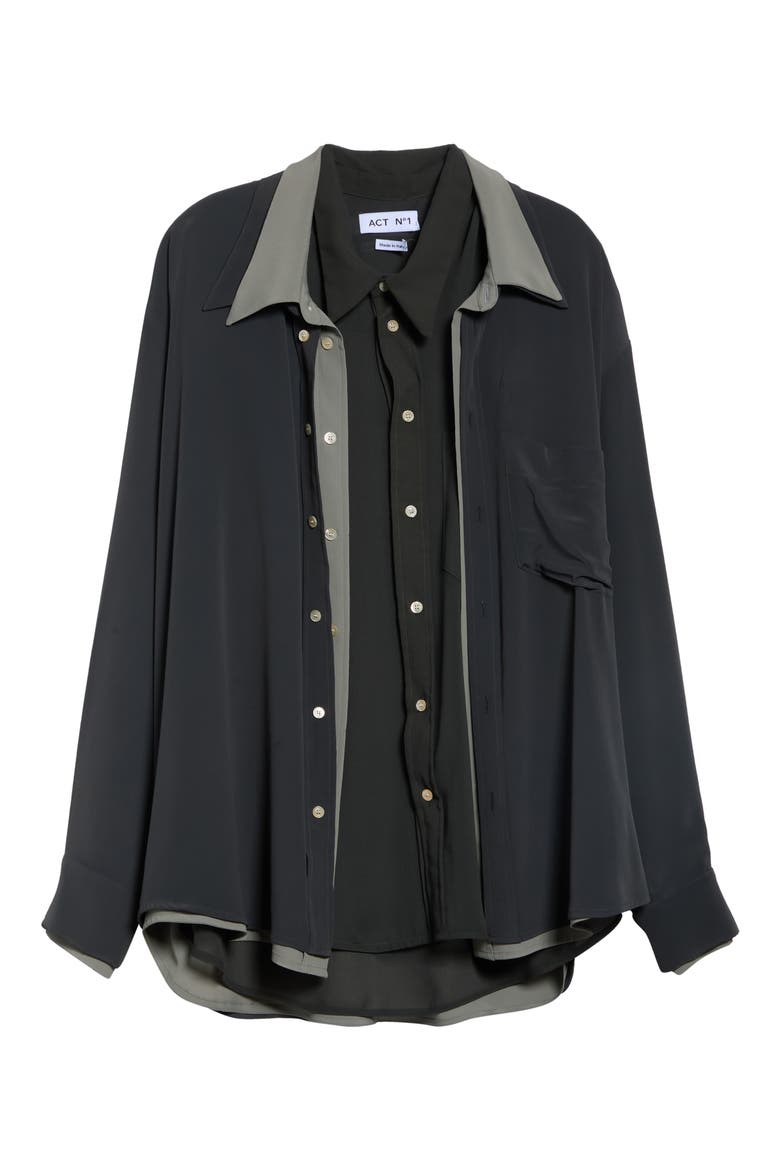 Georgette Triple Layered Look Button-Up Shirt, Alternate, color, SAGE GEORGETTE TRIPLE COMBO