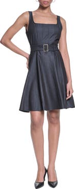 KARL LAGERFELD PARIS Belted Denim Fit & Flare Dress