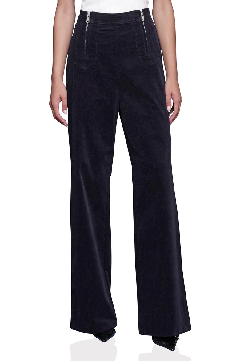 Double Zipper Wide Leg Velvet Pants, Main, color, NAVY