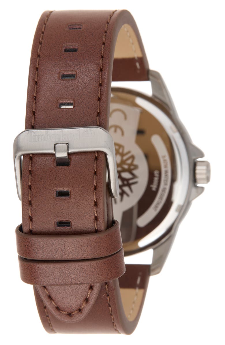 Timberland Dress Sport Quartz Chronograph Leather Strap Watch, 45mm, Alternate, color, Brown