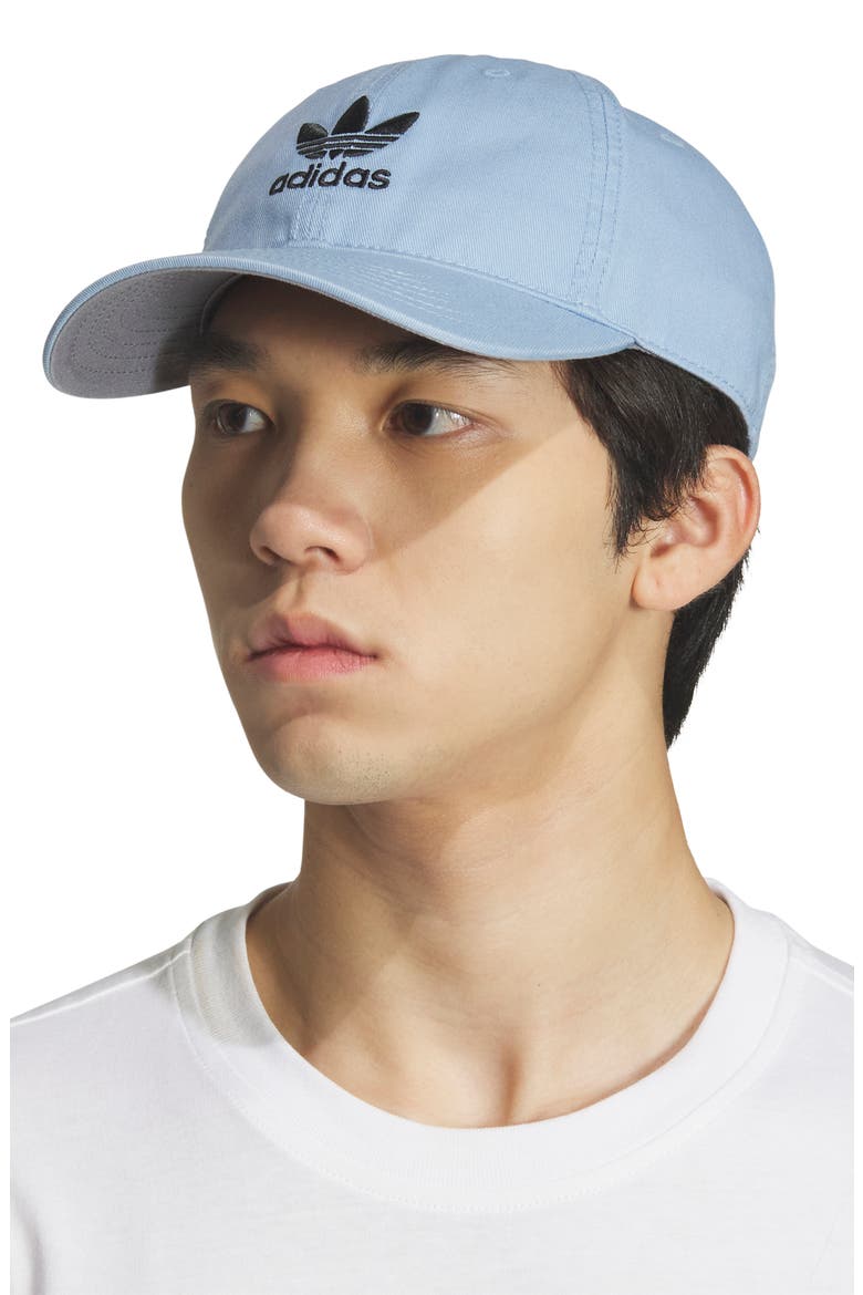 Trefoil Embroidered Baseball Cap, Alternate, color, ASH BLUE/ BLACK