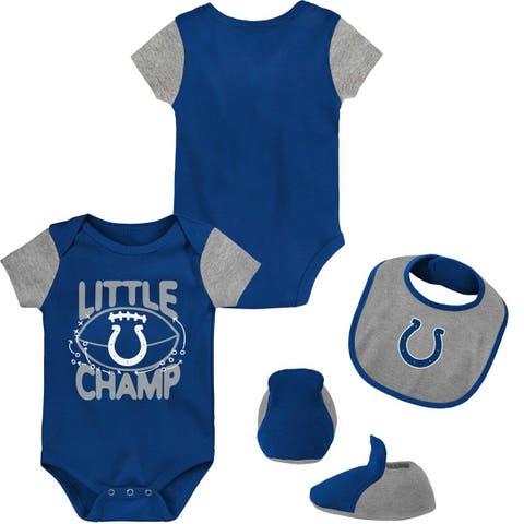 Newborn & Infant Royal/Gray Indianapolis Colts Little Champ Three-Piece Bodysuit Bib & Booties Set