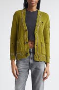 R13 Safety Pin Chain Detail Ripped Cotton Cardigan