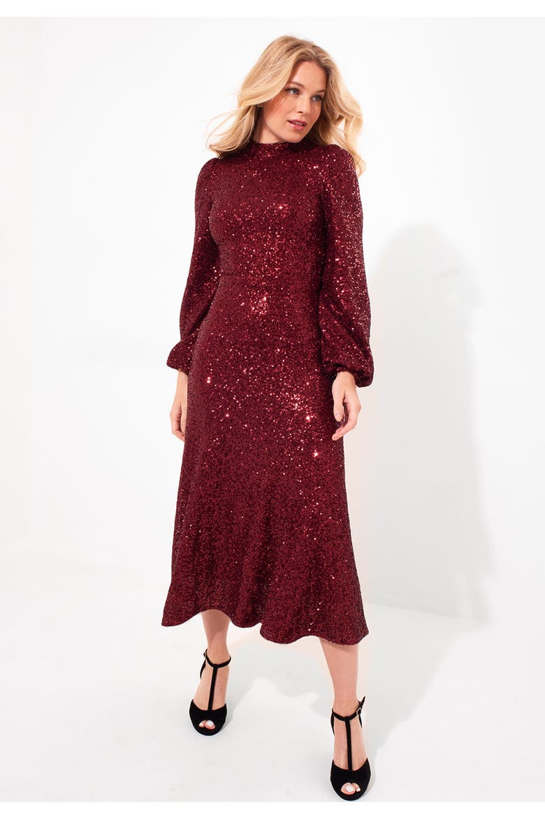 A Line Sequin Midi Dress, Main, color, RICH BURGUNDY