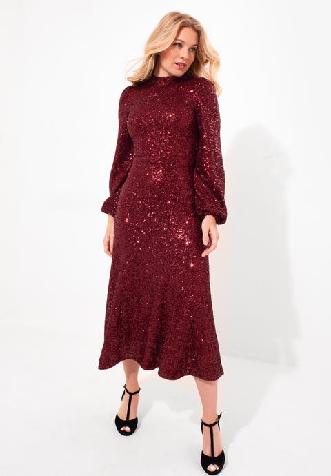A Line Sequin Midi Dress