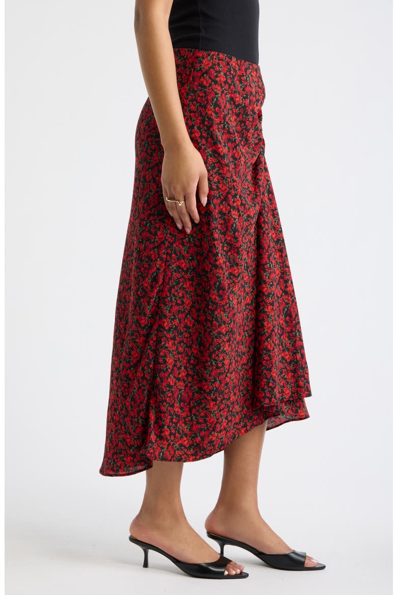 Ruched Side Midi Skirt, Alternate, color, BLACK RED DARA DITSY