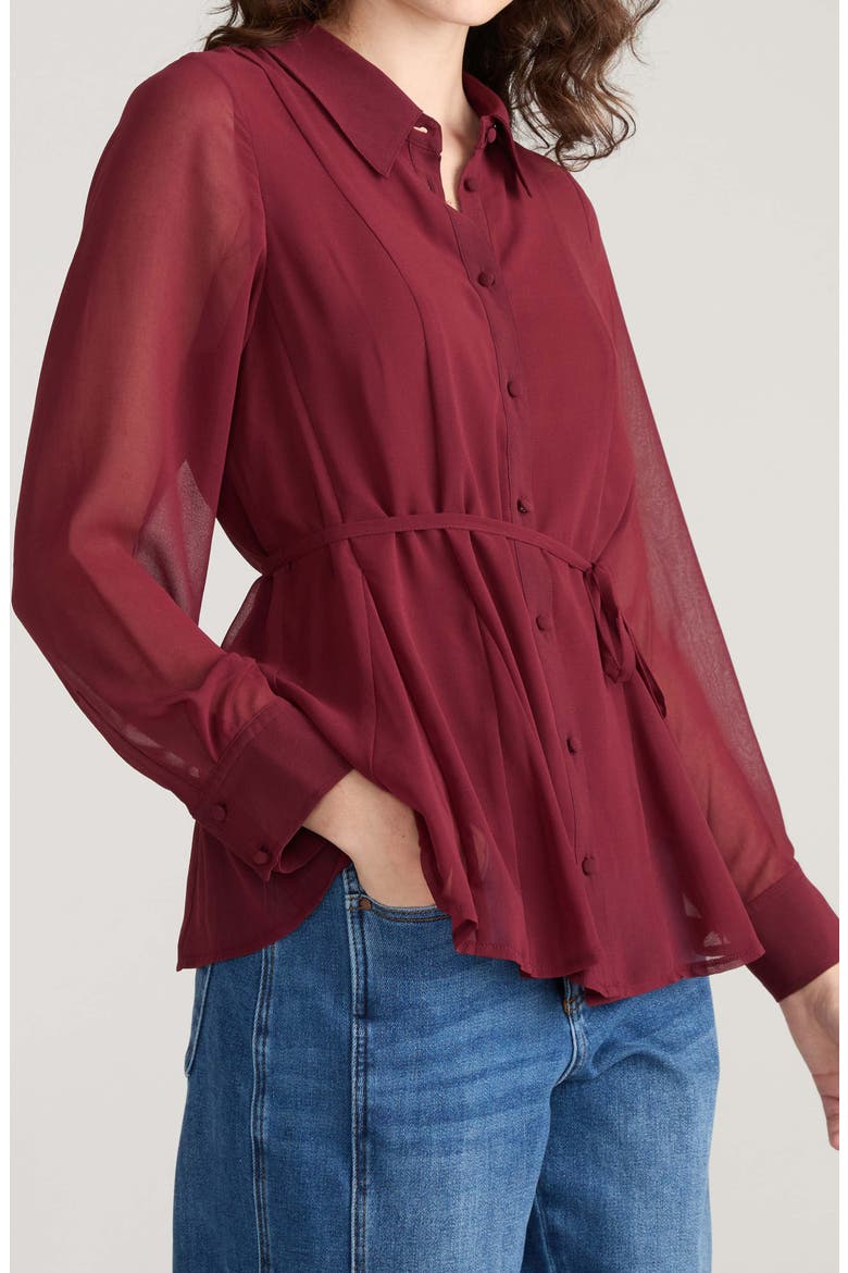 Tie Waist Chiffon Shirt, Alternate, color, DEEP RED