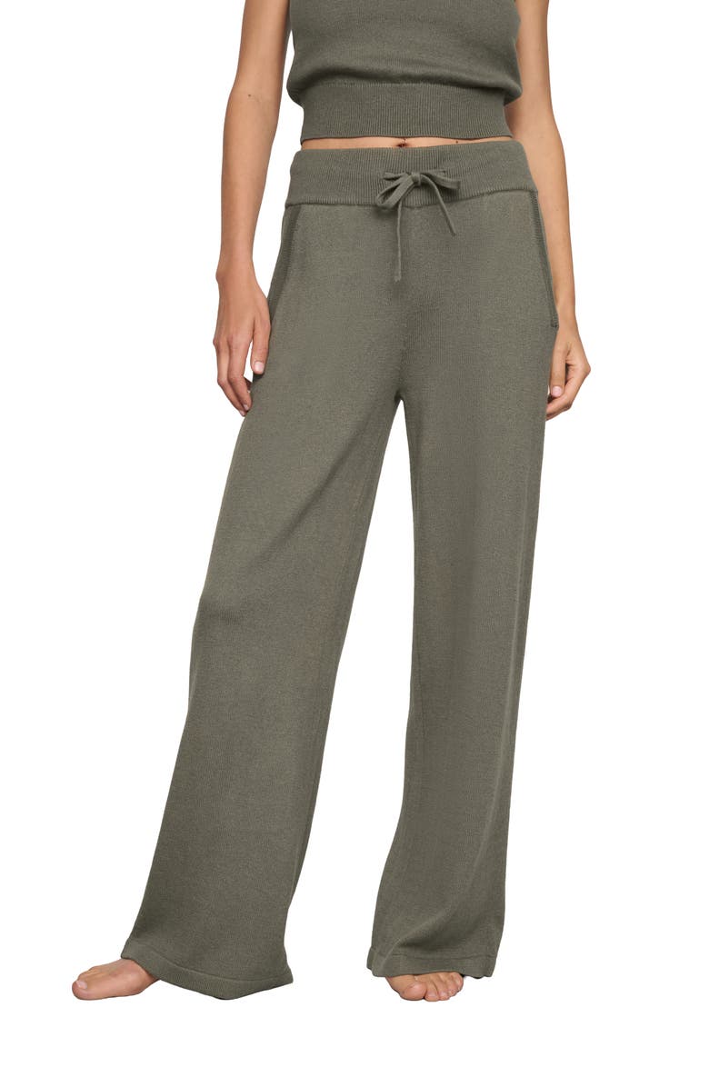 Eberjey Wide Leg Lounge Sweater Pants, Main, color, Smokey Olive