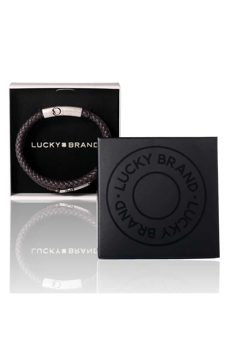 Lucky Brand Braided Leather Bracelet with Cross, Alternate, color, Brown, Silver