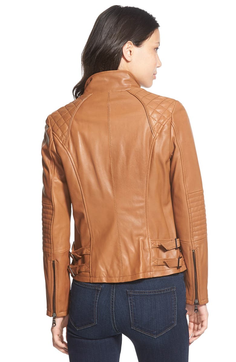 DKNY Quilt Detail Lambskin Leather Moto Jacket, Alternate, color, 