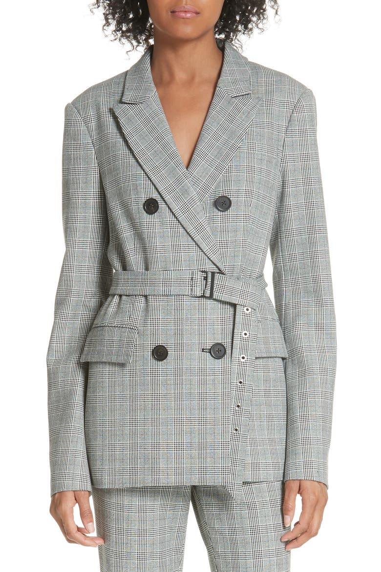 Belted Glen Check Blazer, Main, color, BLACK WHITE MULTI